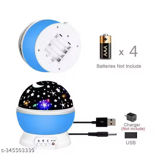 Romantic Sky Star Master Rotating 360 Degree Star Master Moon Night Bulb Night Projector Lamp | 9 Colour 4 Led Rotation Baby Sleep Lighting USB Lamp Projection pack of 1