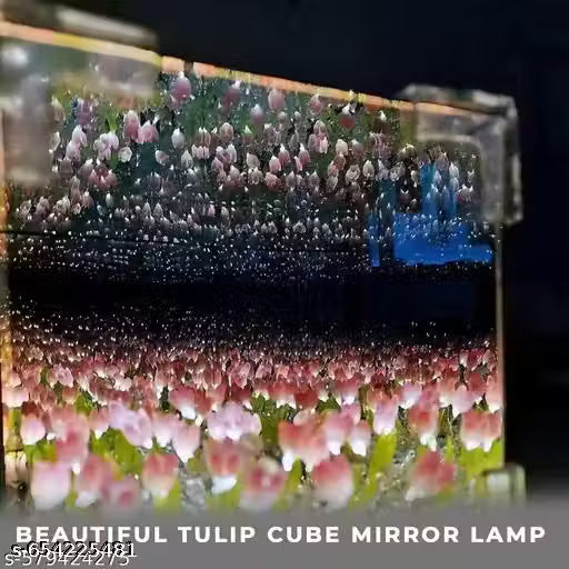 Wishpitara Tulip Cube Mirror Lamp, 20 Flowers LED Decorative Lamp, 2 in 1 Mirror & Table Ornaments for Bedroom Livingroom Desktop Decor Birthday Gift