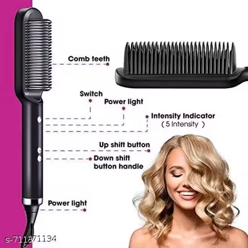 Home Trade 2in1 Hair Straightener & Curler Brush, Hair Straightening Iron With Built-in Comb, Fast Heating & 6 Temp Settings & Anti-Scald, Perfect For Home Hair Styler