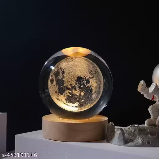 3D Earth Crystal Ball Night Lamp, Solar System Earth Crystal Ball Night Light, USB Table Colorful Led Wooden Crystal Ball for Home, Office, Birthday Gift (Earth)