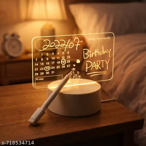 Acrylic LED Daily Moments Message Board Lamp with Marker | Reusable Writing Board | Warm White Night Light for Desk, Bedroom & Gifting