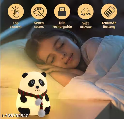 FASTIC Cute Panda,USB Rechargeable, 7-Colors Changing Light, Room Decor Night Lamp (White)